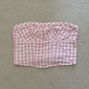 Free People Pink and White Gingham Tube Top